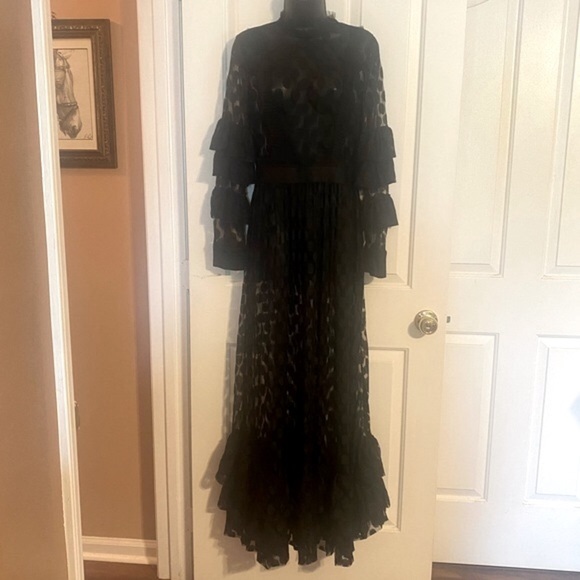 SHEER MESH POLKA DOT TIERED RUFFLE DRESS - Picture 6 of 15